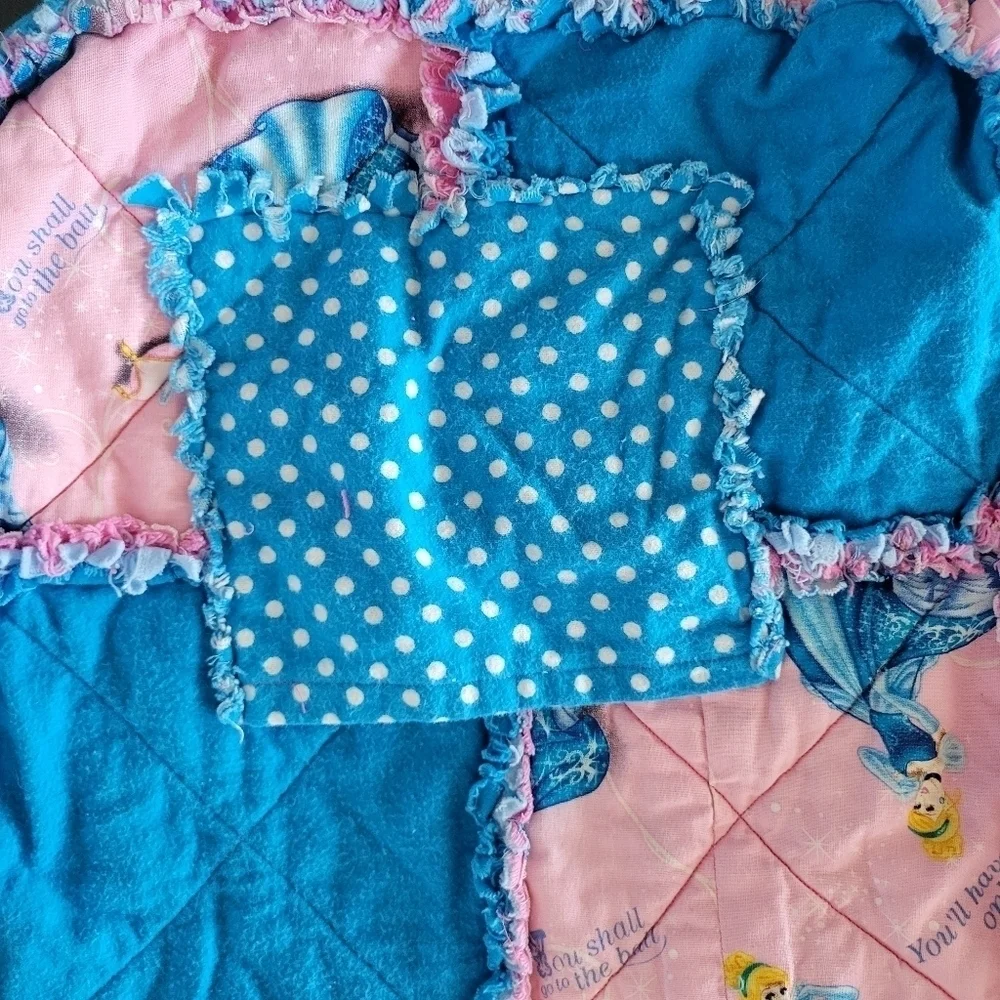 Handmade Quilted Cinderella Bag Tote Pink Blue Disney Princess Rag Fringe Soft
